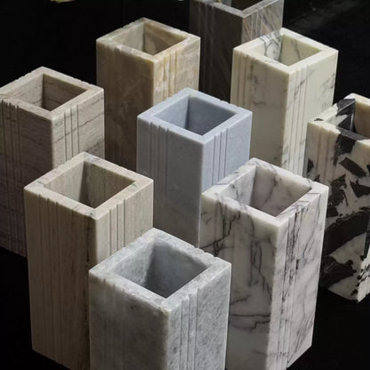 Natural Marble Square Vase – Luxury Modern Minimalist Decor