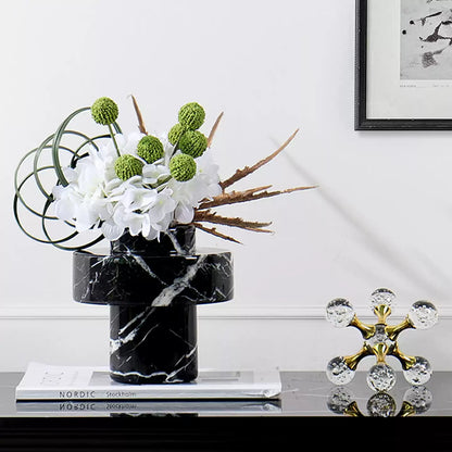 French Mid-Century Black & White Marble Geometric Vase