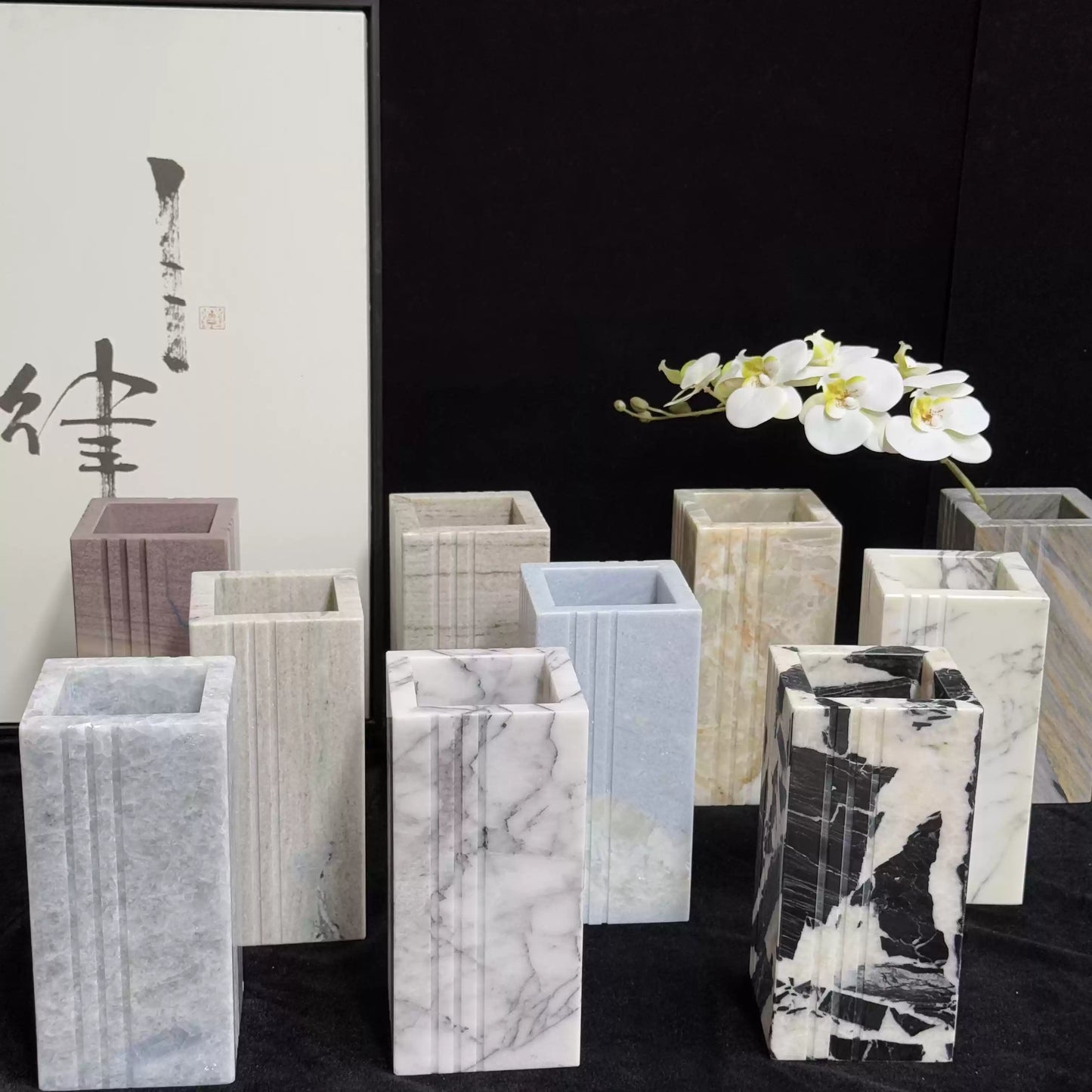 Natural Marble Square Vase – Luxury Modern Minimalist Decor