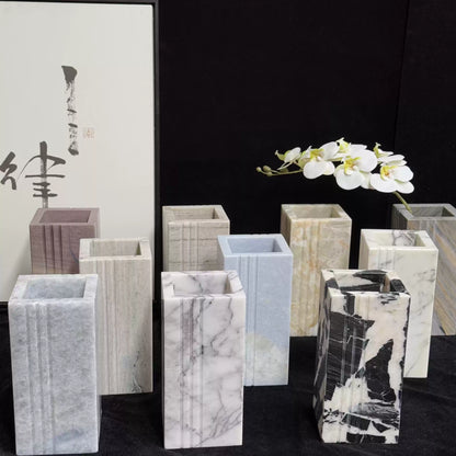 Natural Marble Square Vase – Luxury Modern Minimalist Decor