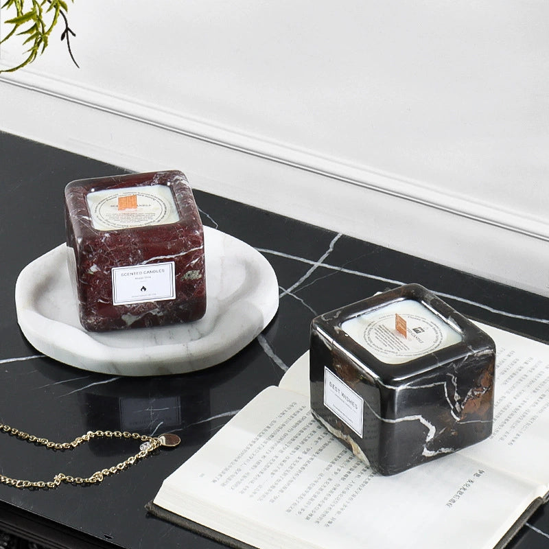 Minimalist Modern Cube Marble Aromatherapy Candle Cup - Elevate Home & Hotel Decor