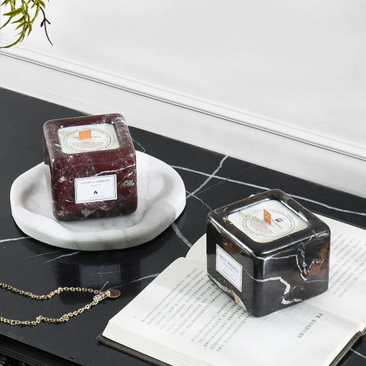 Minimalist Modern Cube Marble Aromatherapy Candle Cup - Elevate Home & Hotel Decor