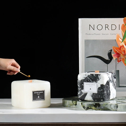 Minimalist Modern Cube Marble Aromatherapy Candle Cup - Elevate Home & Hotel Decor