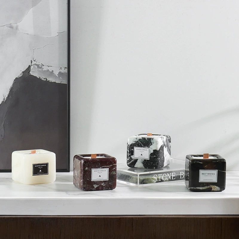 Minimalist Modern Cube Marble Aromatherapy Candle Cup - Elevate Home & Hotel Decor