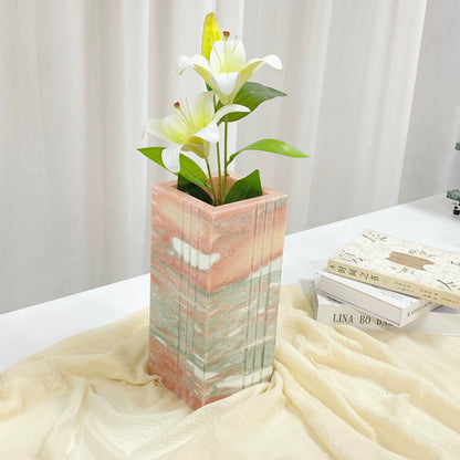 Natural Marble Square Vase – Luxury Modern Minimalist Decor