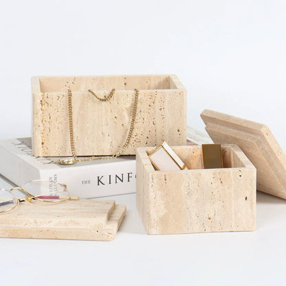 Wabi-Sabi Natural Travertine Jewelry & Storage Box