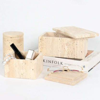 Wabi-Sabi Natural Travertine Jewelry & Storage Box